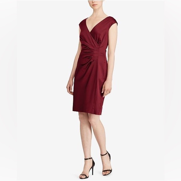 Lauren Ralph Lauren Dresses & Skirts - NWT Lauren Ralph Lauren Satin Surplice Sleeveless Dress in Holiday Ópera Red 14